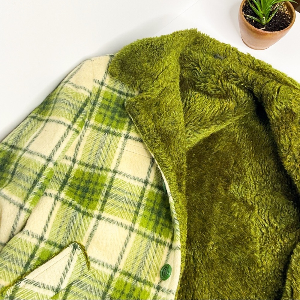VINTAGE 1960s Green Wool Plaid Jacket | Tartan Check Hunting Coat Unisex S/M - Picture 9 of 16